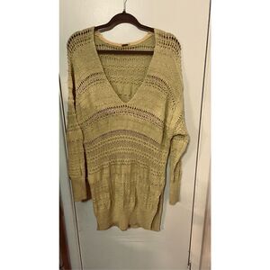 FREE PEOPLE YELLOW OVERSIZED CROCHET KNIT SWEATER WOMENS SZ S